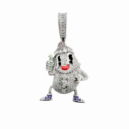 925 Sterling Silver Rhodium Plated Milk Bottle Hip Hop Clear Purple and Green CZ Pendant