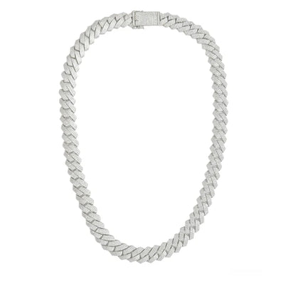 925 Sterling Silver Rhodium Plated CZ Encrusted Miami Cuban Link 15mm Chain or Bracelet
