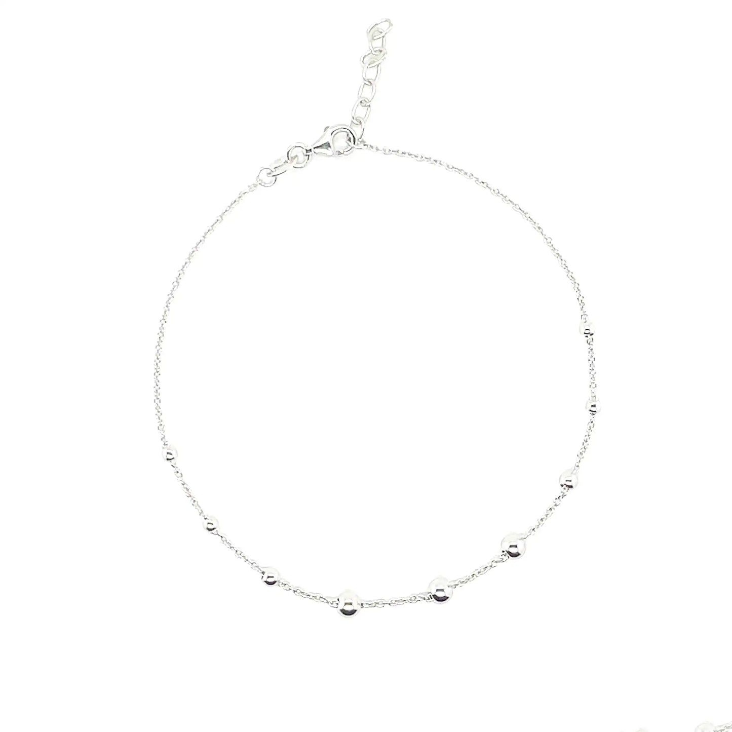 925 Sterling Silver Rhodium Plated Cable Bead Charm Adjustable Anklet