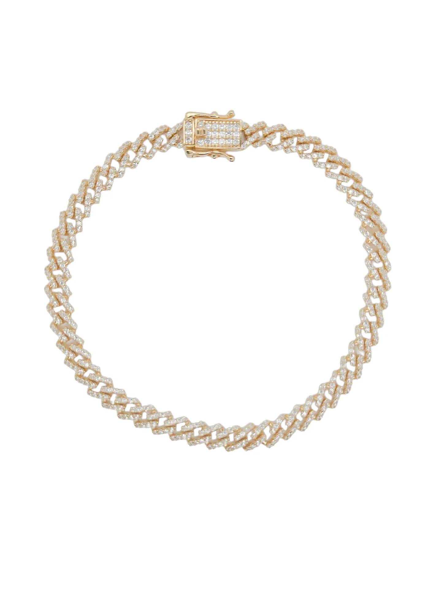 925 Sterling Silver Gold Plated  5.5mm CZ Encrusted Monaco Chain or Bracelet