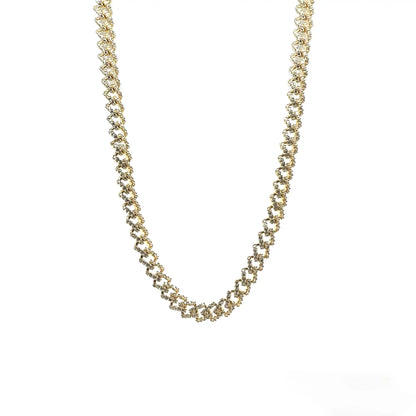 925 Sterling Silver Gold Plated 6.6mm CZ Encrusted Monaco Chain or Bracelet