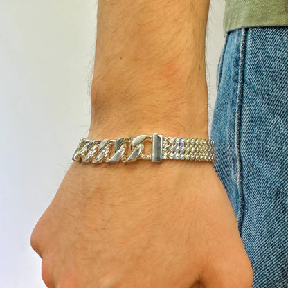 925 Sterling Silver Zig Zag Curb Center 9.1mm Bracelet