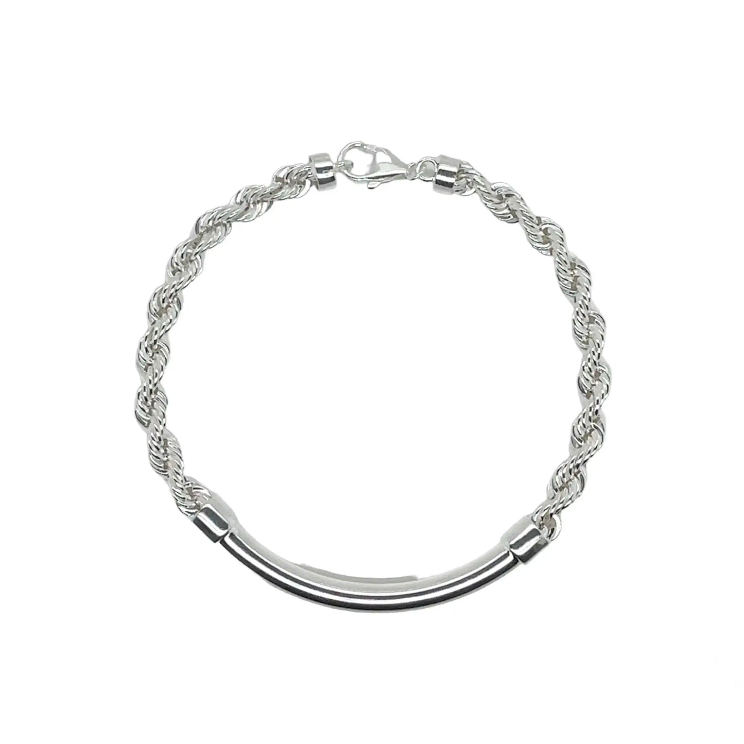 925 Sterling Silver Hollow Rope Round Bar 4mm Bracelet