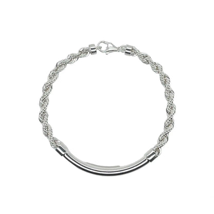 925 Sterling Silver Hollow Rope Round Bar 4mm Bracelet