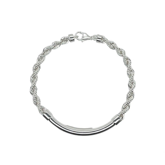 925 Sterling Silver Hollow Rope Round Bar 4mm Bracelet