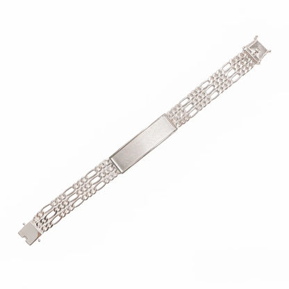 925 Sterling Silver Three Strand Figaro 11.7mm Textured ID Bracelet
