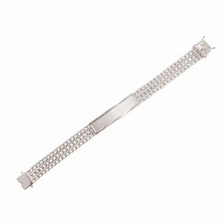 925 Sterling Silver Three Strand Curb 12mm Textured ID Bracelet