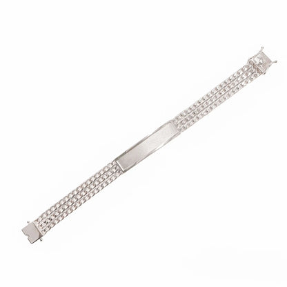 925 Sterling Silver Three Strand Curb 10.5mm Textured ID Bracelet