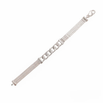 925 Sterling Silver Zig Zag Curb Center 9.1mm Bracelet