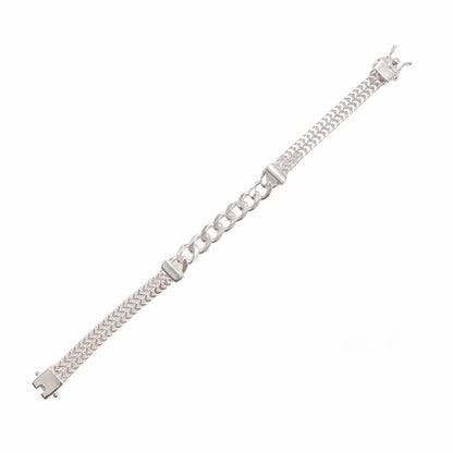 925 Sterling Silver Two Strand Hollow Franco Curb Center 7mm Bracelet