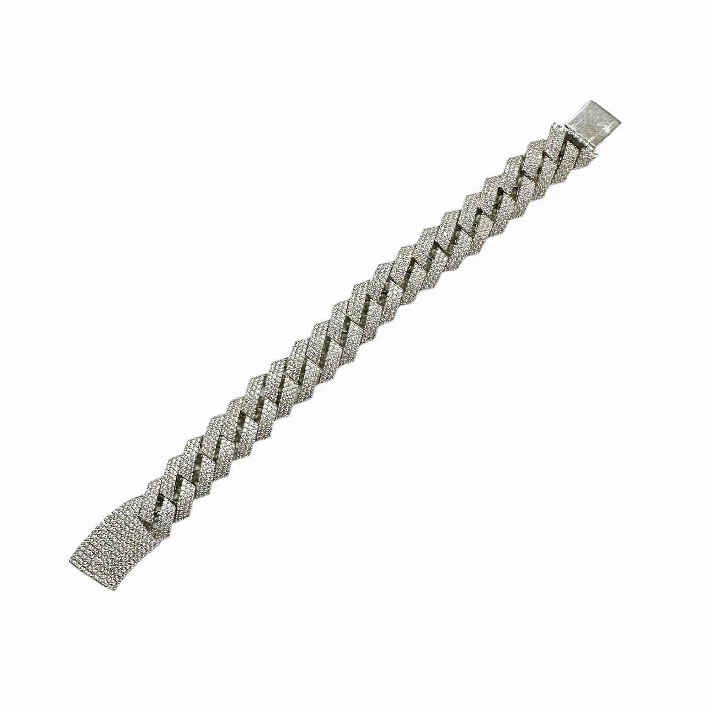 925 Sterling Silver Rhodium Plated Moissanite Curb 14mm Bracelet