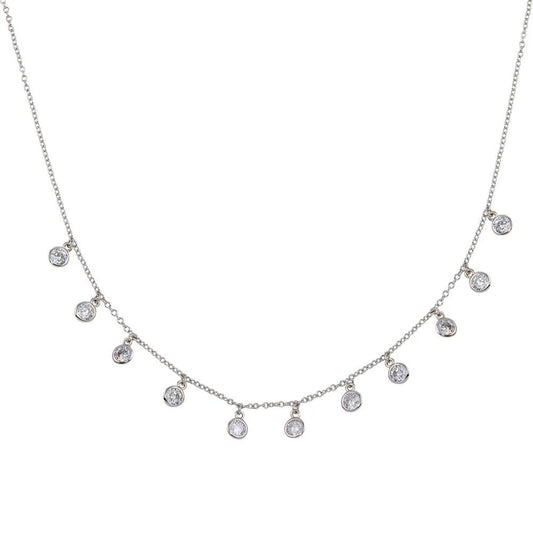 925 Sterling Silver Rhodium Plated Dangling CZ Charm Necklace