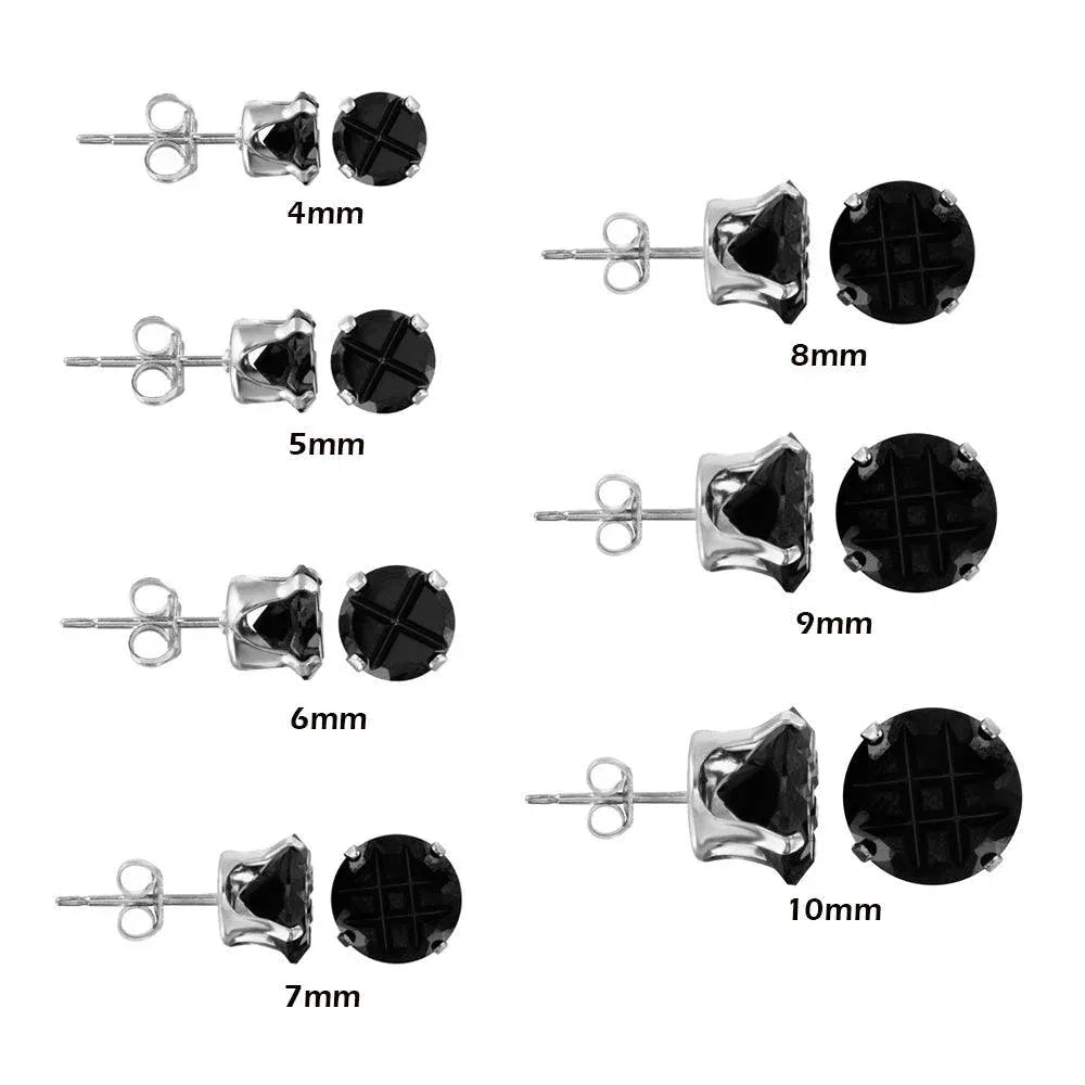 925 Sterling Silver Black Round CZ Invisible Cut Stud Earring