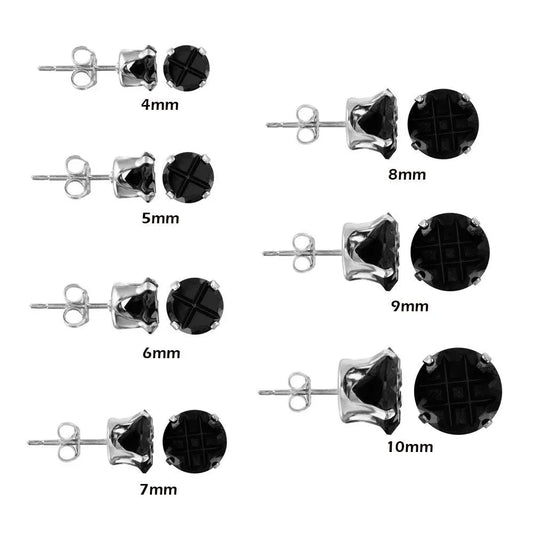 925 Sterling Silver Black Round CZ Invisible Cut Stud Earring