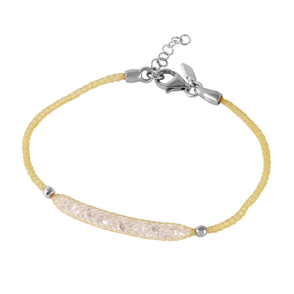 925 Silver Gold Plated Mesh CZ Center Italian Bracelet