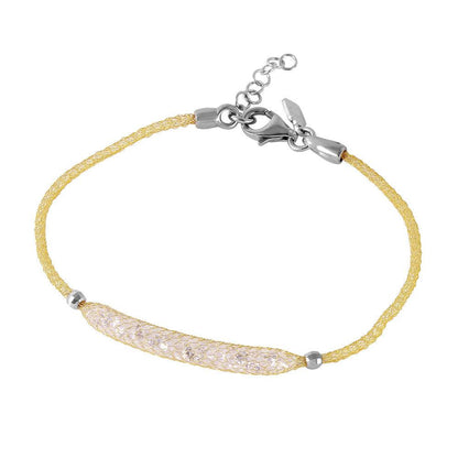 925 Silver Gold Plated Mesh CZ Center Italian Bracelet
