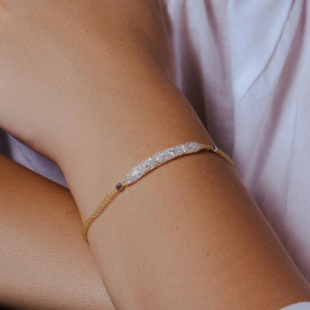 925 Silver Gold Plated Mesh CZ Center Italian Bracelet
