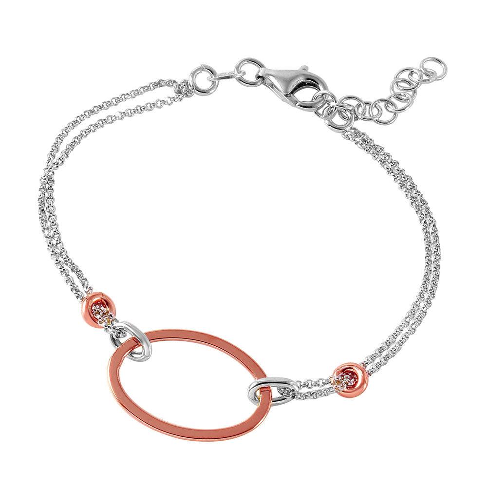 925 Silver Clearance-Rhodium Plated Italian Bracelet with Small Rose Gold Plated Oval Accents