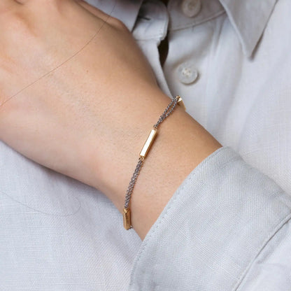 925 Sterling Silver Rhodium Plated Chain with 3 Gold Plated Bars Italian Bracelet
