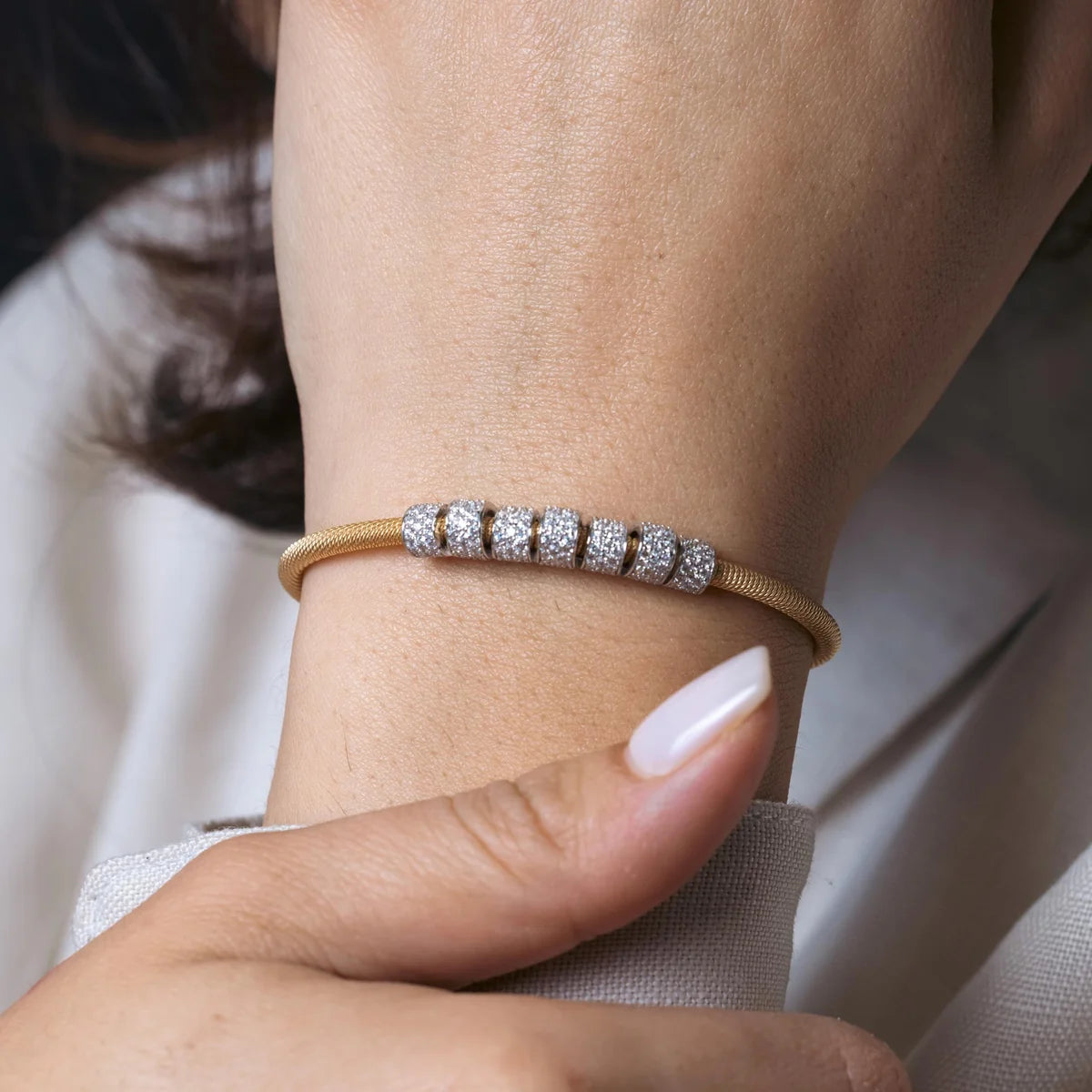 925 Silver Clearance-Rhodium and Gold Plated Micro Pave Clear CZ Italian Bracelet