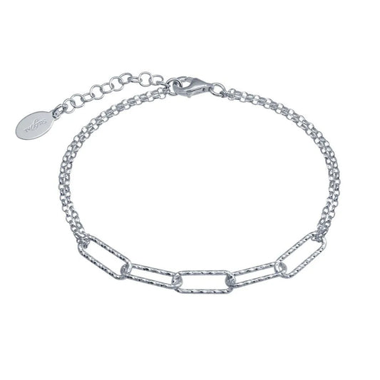 925 Sterling Silver Rhodium Plated Diamond Cut Link Chain Bracelet