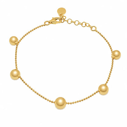 925 Sterling Silver Plated 5 Bead Charm Bead Link Chain Bracelet