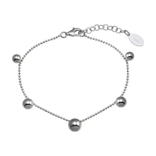 925 Sterling Silver Rhodium Plated 5 Bead Charm Bead Link Chain Bracelet