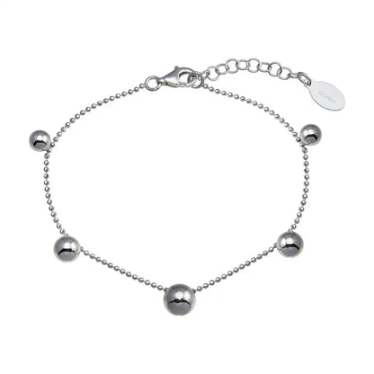 925 Sterling Silver Rhodium Plated 5 Bead Charm Bead Link Chain Bracelet