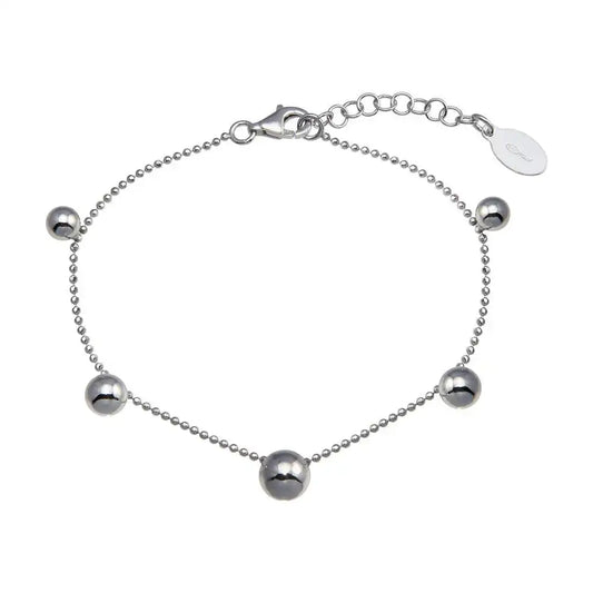 925 Sterling Silver Rhodium Plated 5 Bead Charm Bead Link Chain Bracelet