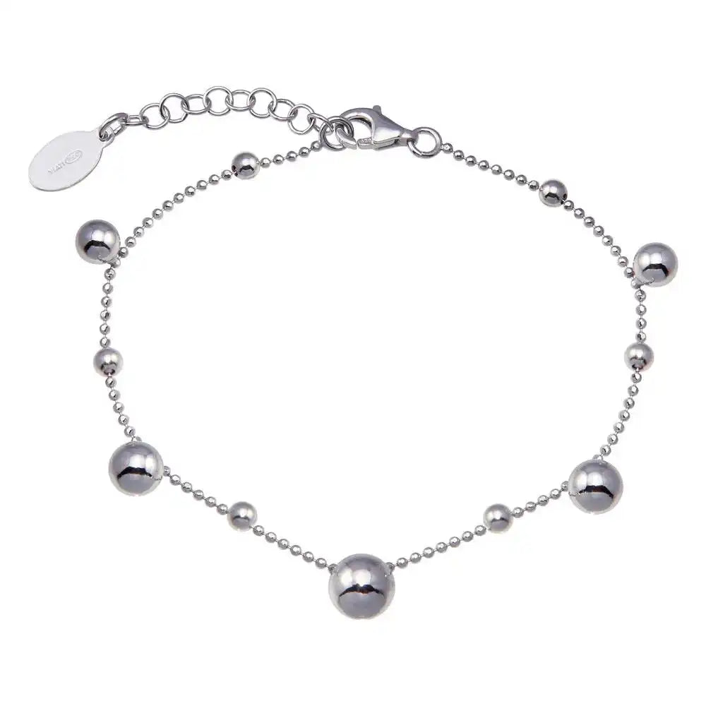 925 Sterling Silver Rhodium Plated 11 Bead Charm Bead Link Chain Bracelet