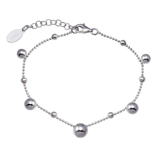 925 Sterling Silver Rhodium Plated 11 Bead Charm Bead Link Chain Bracelet