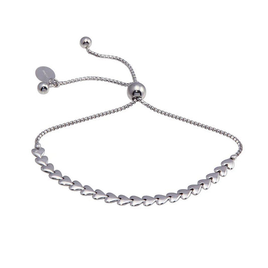 925 Sterling Silver Rhodium Plated Heart Link Lariat Bracelet