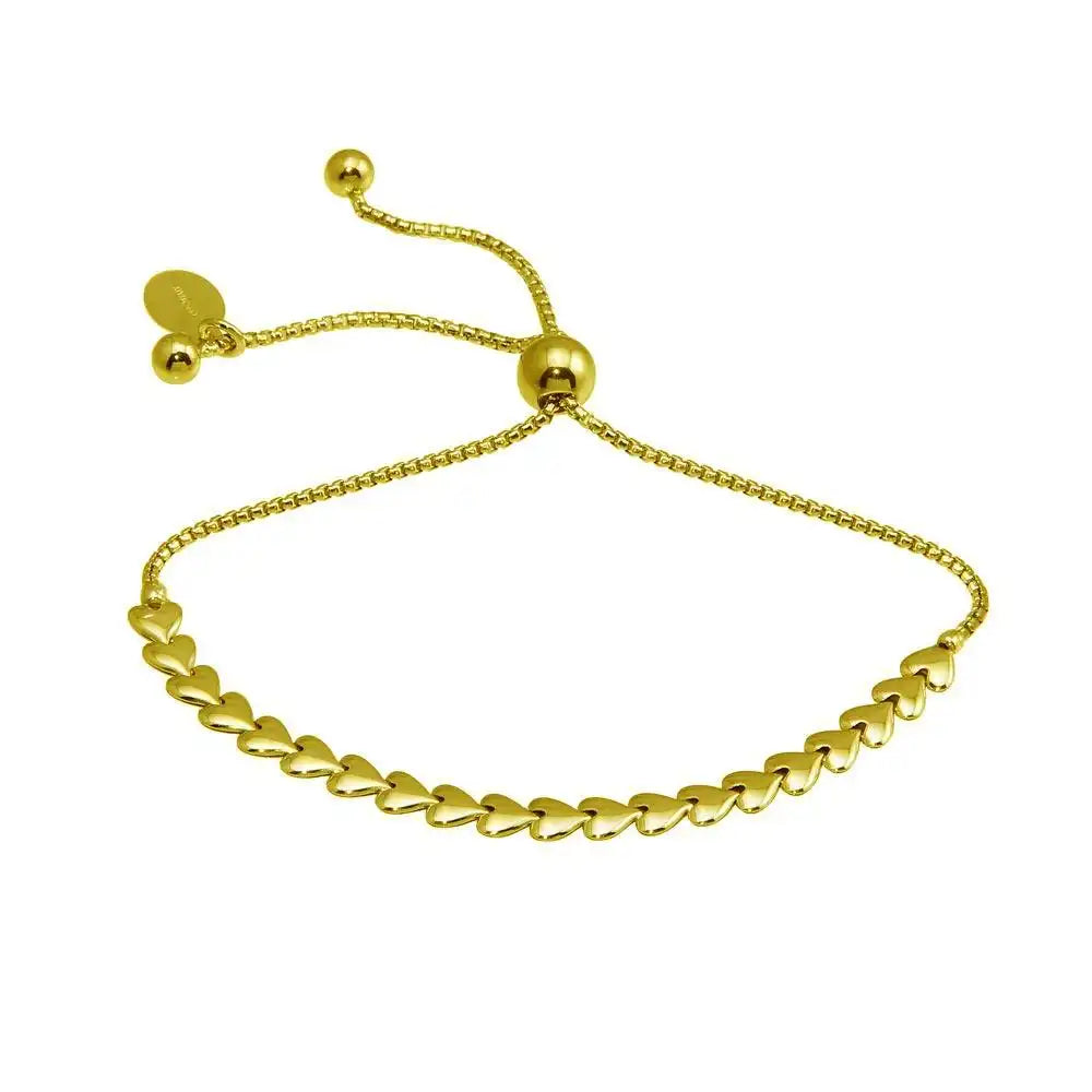 925 Sterling Silver Gold Plated Heart Link Lariat Bracelet
