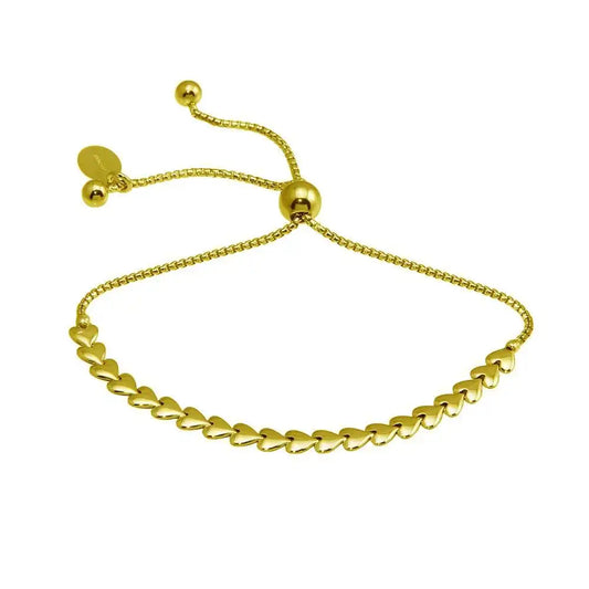 925 Sterling Silver Gold Plated Heart Link Lariat Bracelet