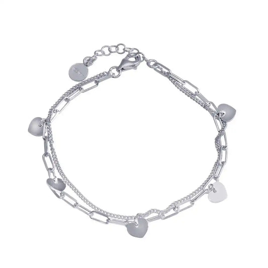 925 Sterling Silver Rhodium Plated 5 Hearts Chain Bracelet