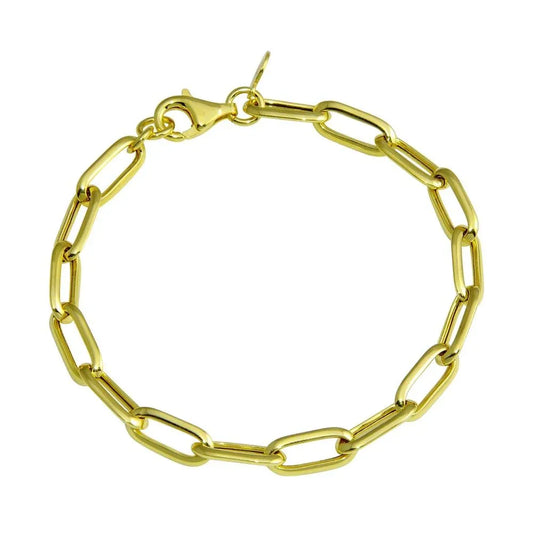 925 Sterling Silver Gold Plated Paperclip Chain Bracelet