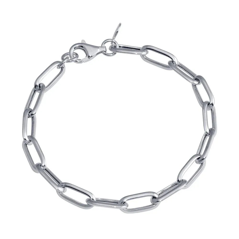 925 Sterling Silver Rhodium Plated Paperclip Chain Bracelet