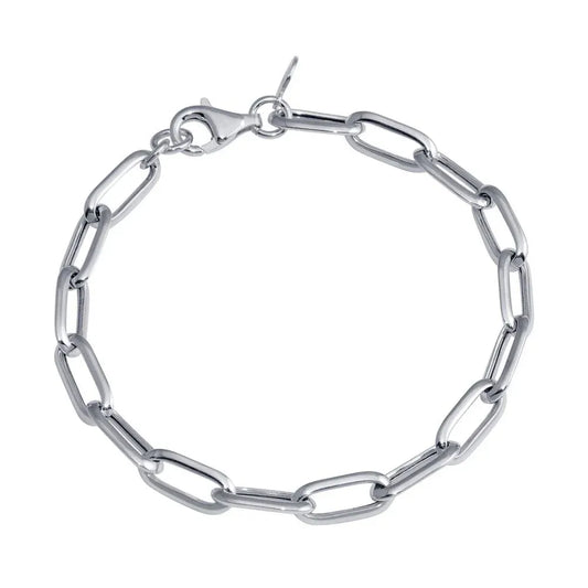 925 Sterling Silver Rhodium Plated Paperclip Chain Bracelet