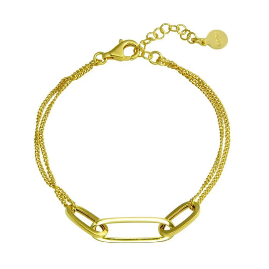 925 Sterling Silver Gold Plated Paper clip Design Chain Bracelet