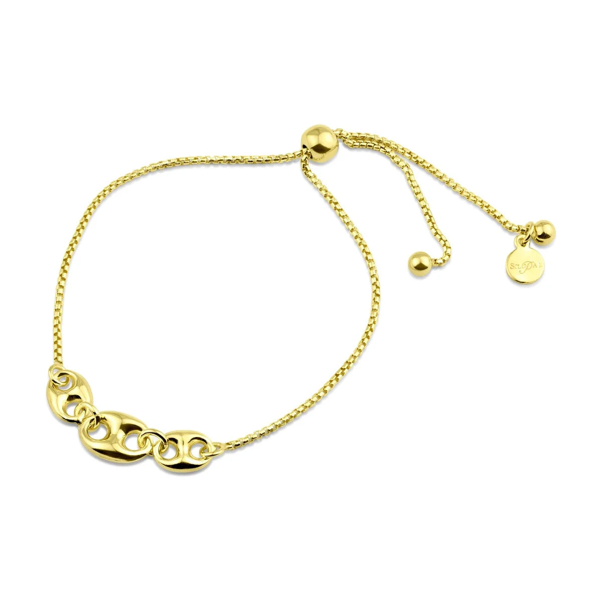 925 Sterling Silver Gold Plated Puffed Mariner Lariat Bracelet