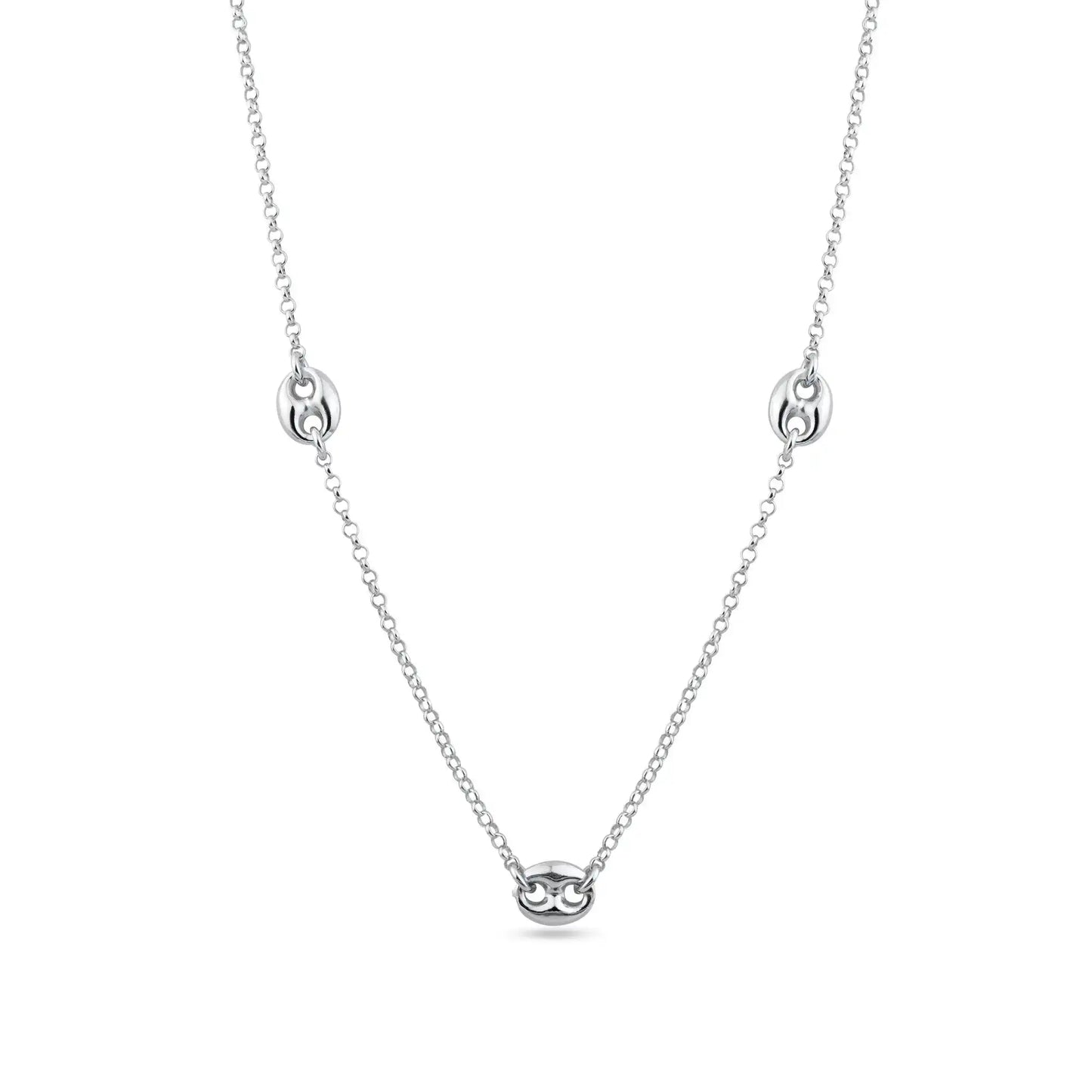 925 Sterling Silver Rhodium Plated 3 Puffed Mariner Adjustable Link Necklace