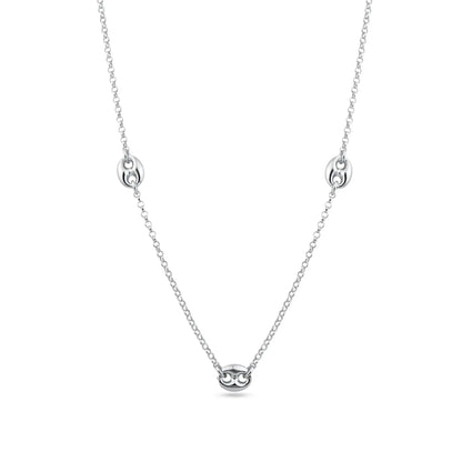 925 Sterling Silver Rhodium Plated Puffed Mariner Charm Double Strand Curb and Paperclip Adjustable Bracelet