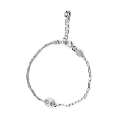 925 Sterling Silver Rhodium Plated Puffed Mariner Charm Double Strand Curb and Paperclip Adjustable Bracelet