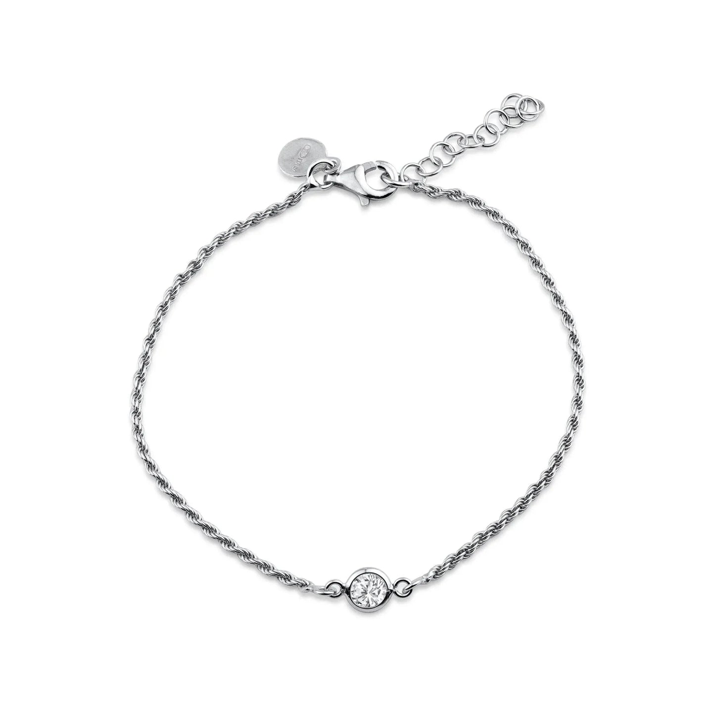 925 Sterling Silver Rhodium Plated Rope Clear CZ Adjustable Bracelet