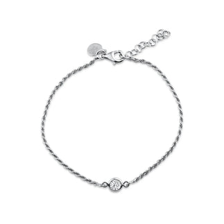 925 Sterling Silver Rhodium Plated Rope Clear CZ Adjustable Bracelet