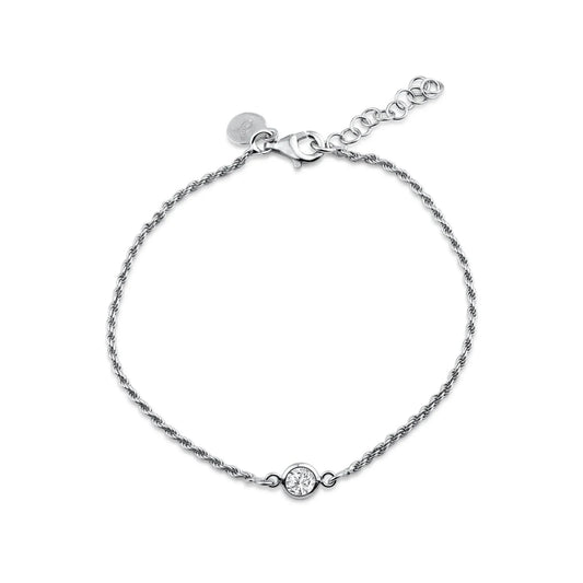 925 Sterling Silver Rhodium Plated Rope Clear CZ Adjustable Bracelet