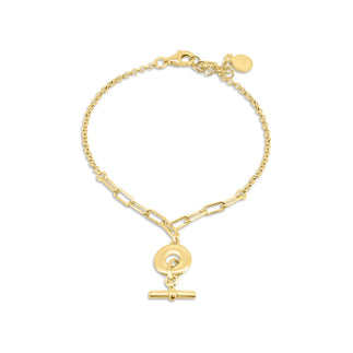925 Sterling Silver Gold Plated Rolo Paperclip Donut Bar Adjustable Bracelet