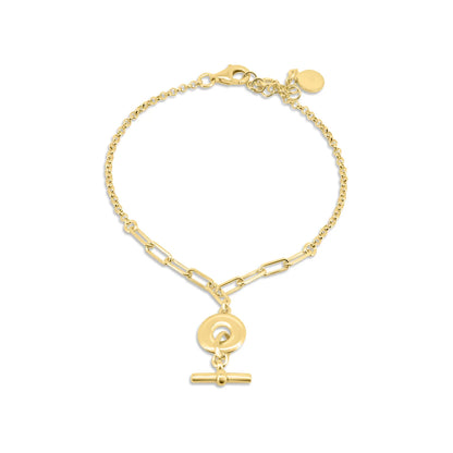 925 Sterling Silver Gold Plated Rolo Paperclip Donut Bar Adjustable Bracelet