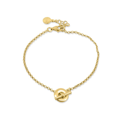 925 Sterling Silver Gold Plated Rolo Donut Bar Adjustable Bracelet