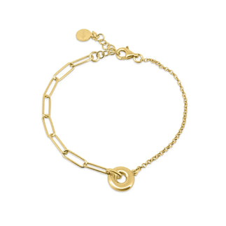 925 Sterling Silver Gold Plated Rolo Paperclip Donut Adjustable Bracelet